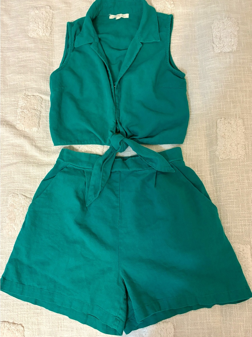 Copper Key Green Tie-Front Top and Short Set